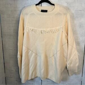Lane Bryant women's Sweater Fringe cream crow neck winter cozycore Plus Size